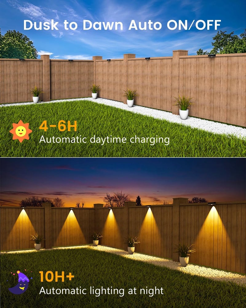 JOFIOS Solar Fence Lights Outdoor, 12 Pack, 50LM Ultra Bright, 3 Color Temperatures & RGB, IP65 Waterproof, Dusk-to-Dawn Solar Powered Fence Lights for Patio, Railing, Pool, Porch, Backyard(Black) - Image 5